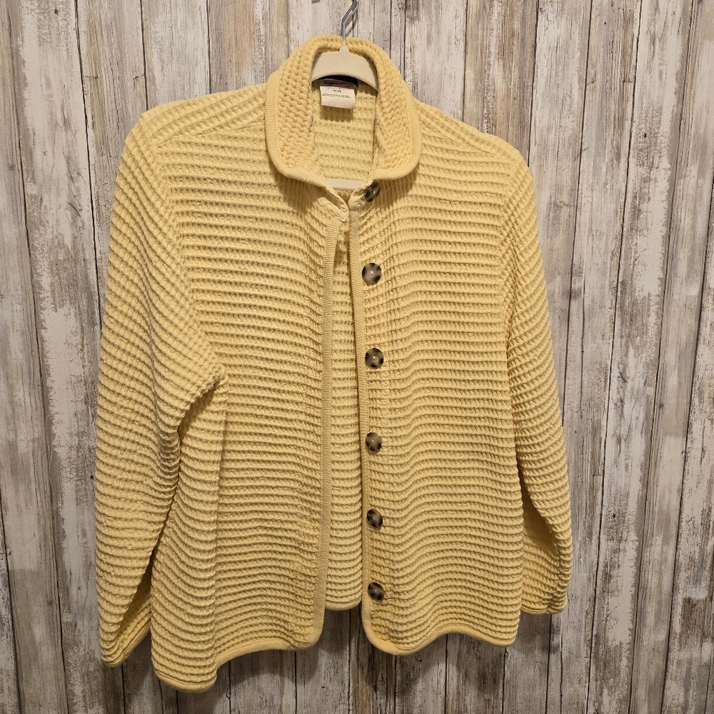 Vintage Republic‎ Blues Women's Jacket Waffle Knit Med Button Up Pale Yellow